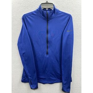 Nike Women's Sweater L Blue Dri-Fit 1/2 Zip Pullover Long Sleeves Thumb Hole